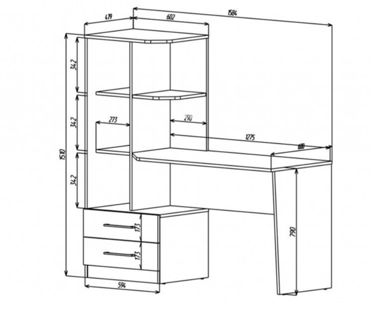 Стол письменный со стеллажом Dexter 158,6х60 Intarsio